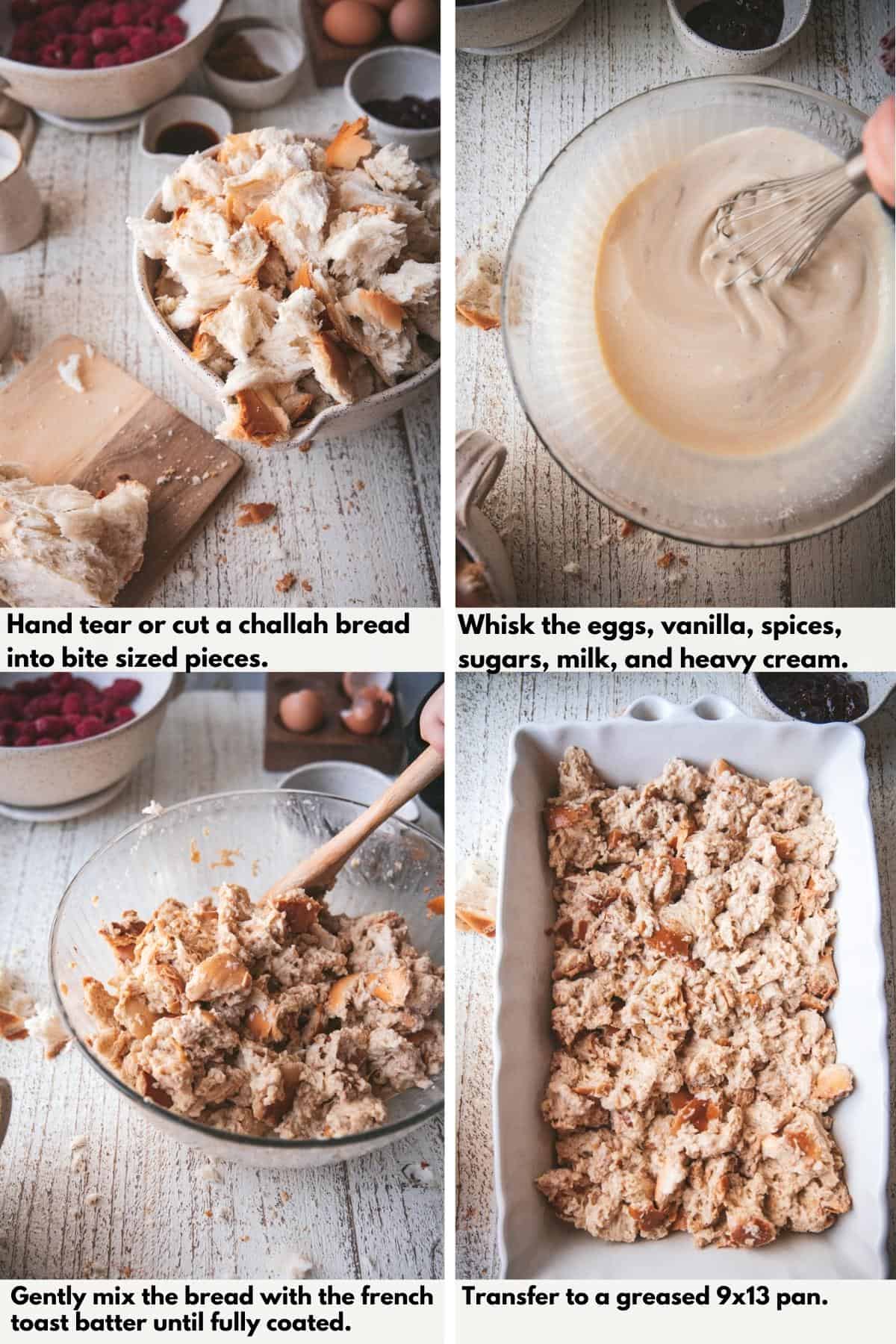 step by step process shots for raspberry cheesecake french toast bake