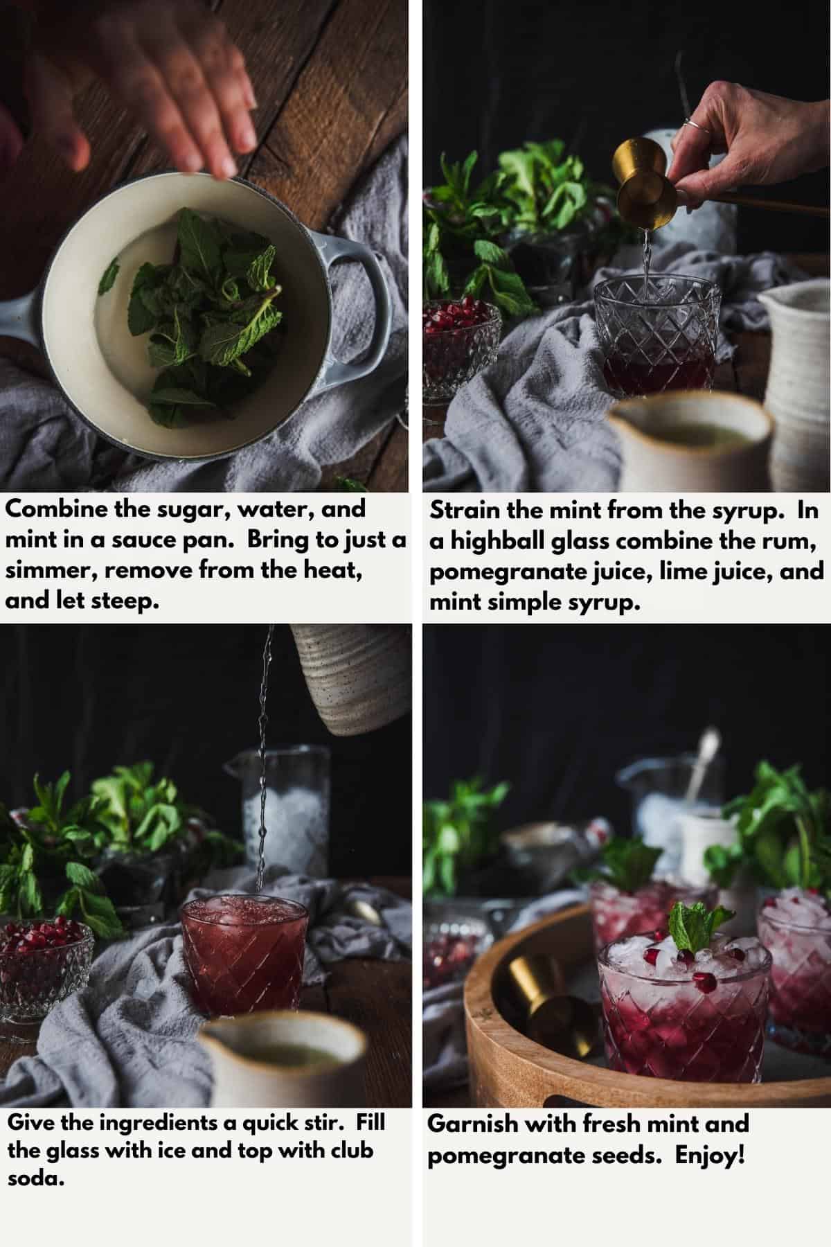step by step images of making pomegranate mojitos