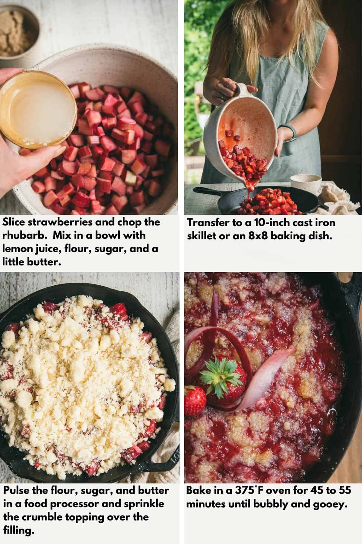 collage of step by step images making fruit crumble