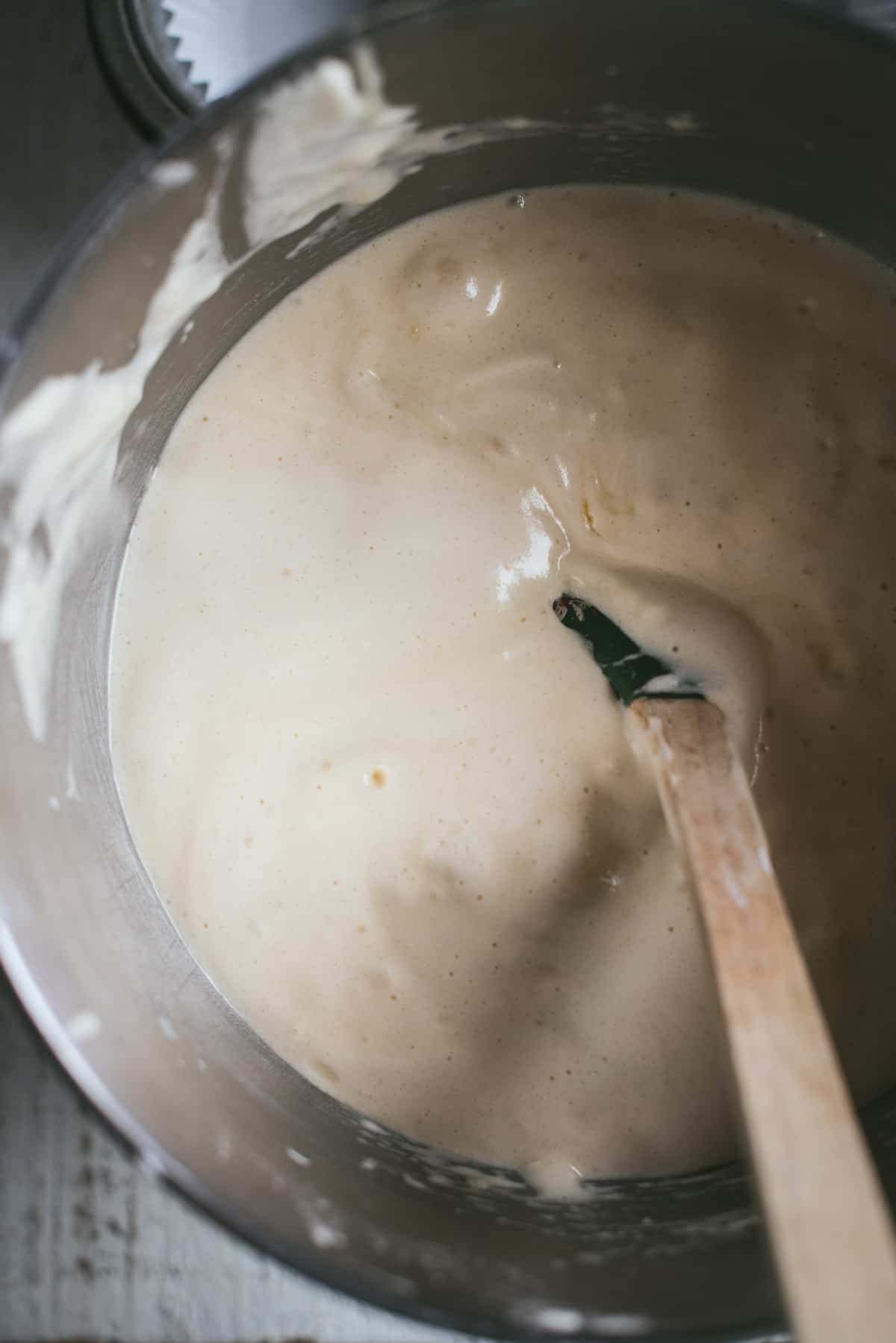 egg based cake batter ready to be baked