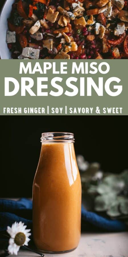 collage pinterest image of maple miso salad dressing.